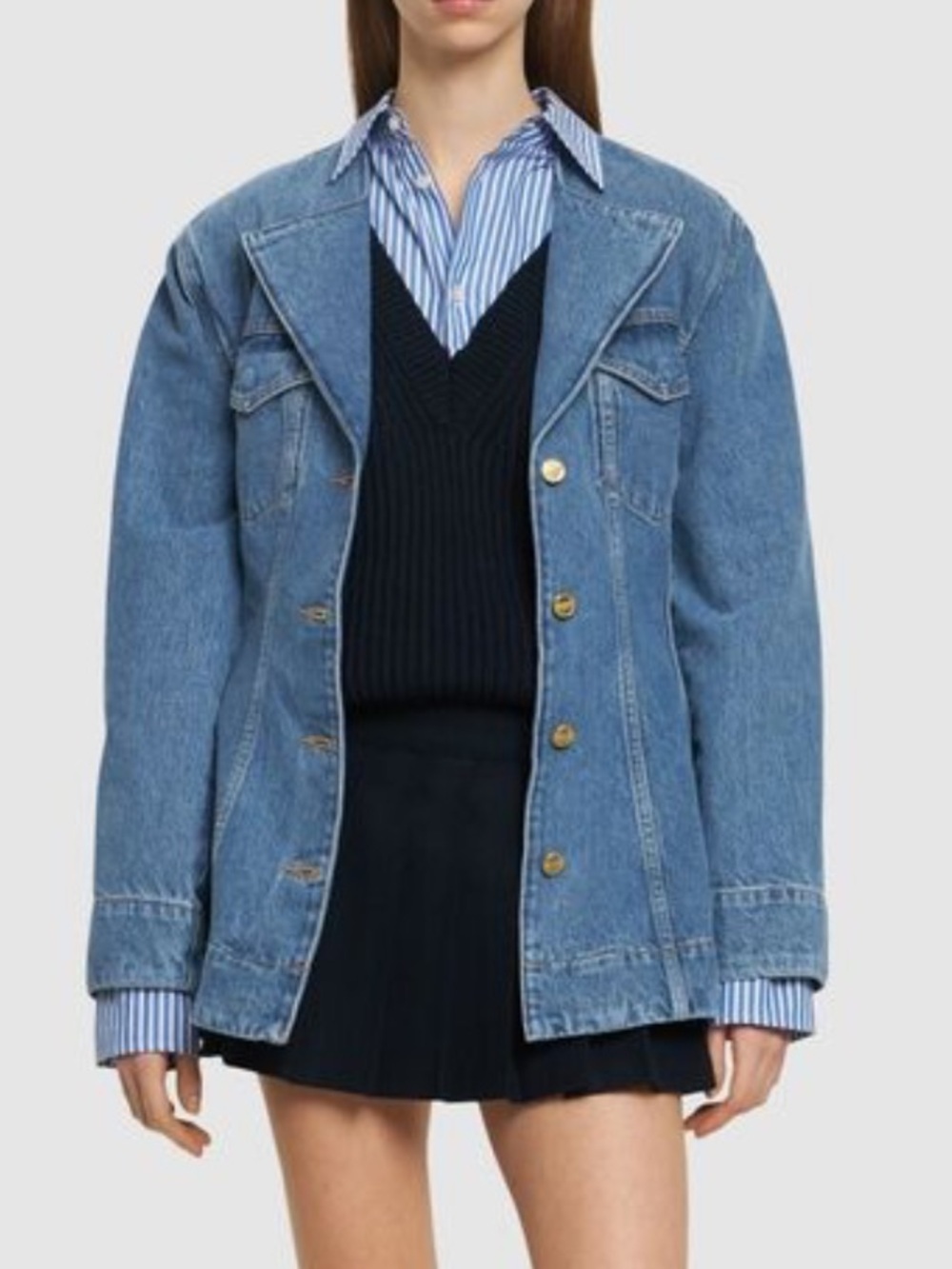 Ganni Womens fitted cotton denim blazer 36/US S